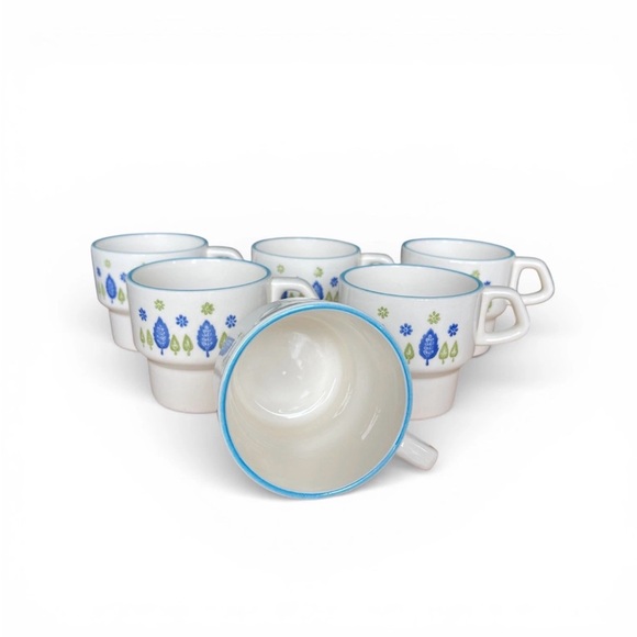 Set of 6 Vintage Marcrest Swiss Alpine Chalet Coffee Mugs, MCM Stacking Cups - Picture 3 of 6